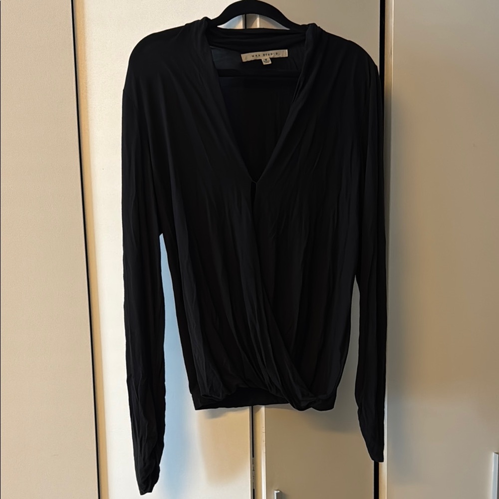 Max Studio Black Long Sleeve Wrap Blouse